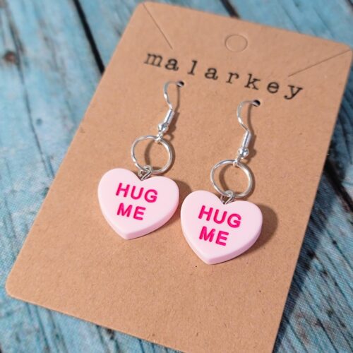hug me conversation heart earrings