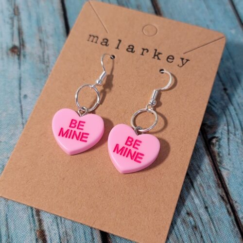 be mine conversation heart earrings - dark pink