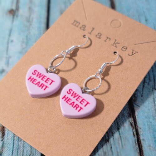 sweet heart conversation heart earrings -purple