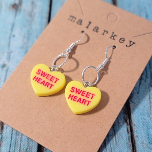 sweet heart conversation heart earrings -yellow