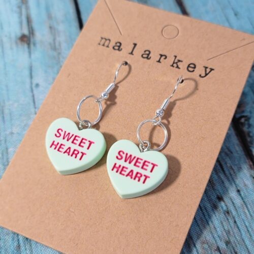 sweet heart conversation heart earrings -light green