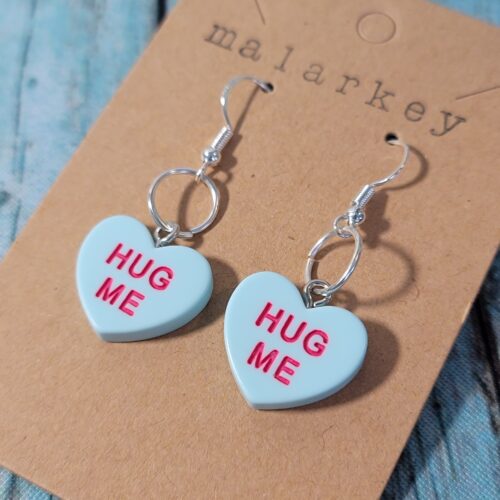 hug me conversation heart earrings -light blue