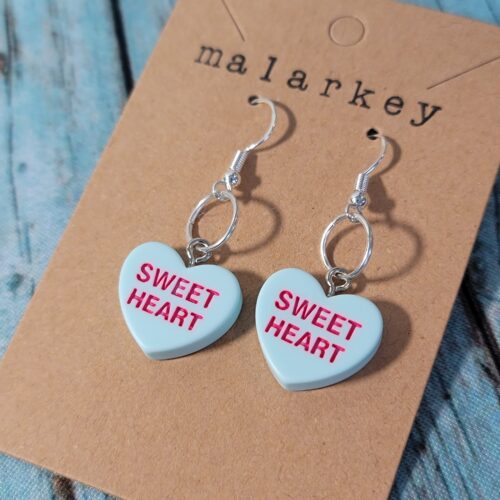 sweet heart conversation heart earrings -light blue