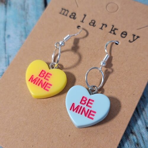 be mine conversation heart earrings - yellow and light blue