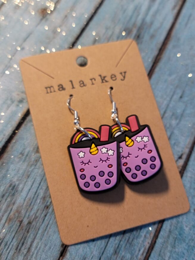 purple boba earrings