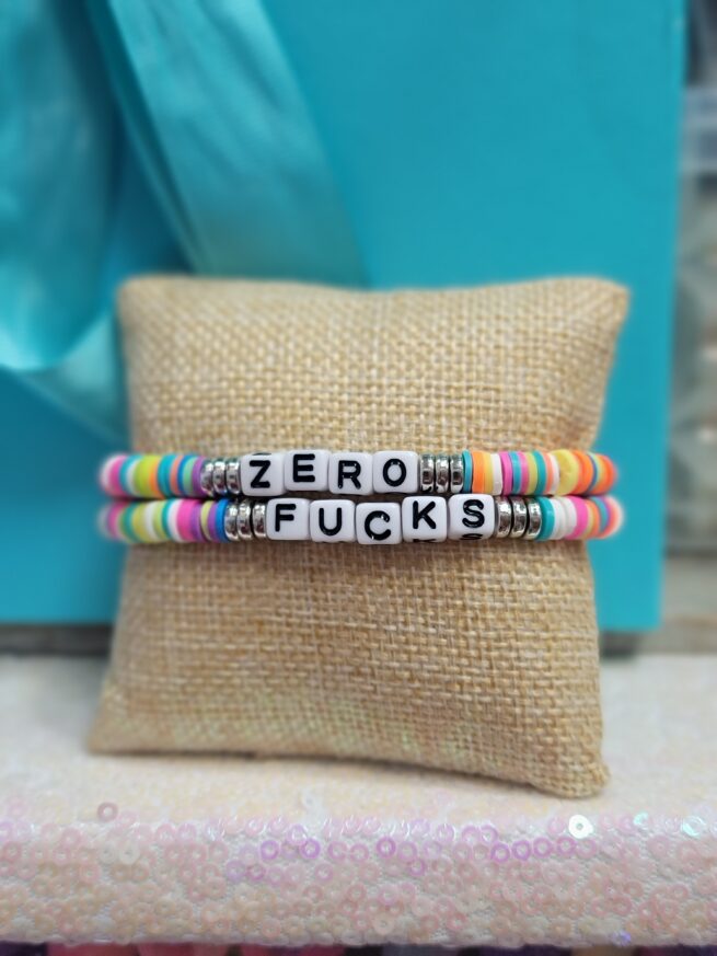 zero fucks - rainbow / white beads