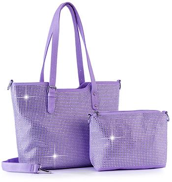 Bling Shopper Style Tote Set - purple