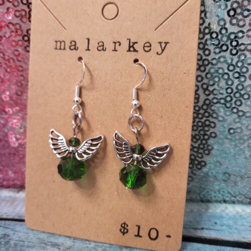 dark green angel earrings