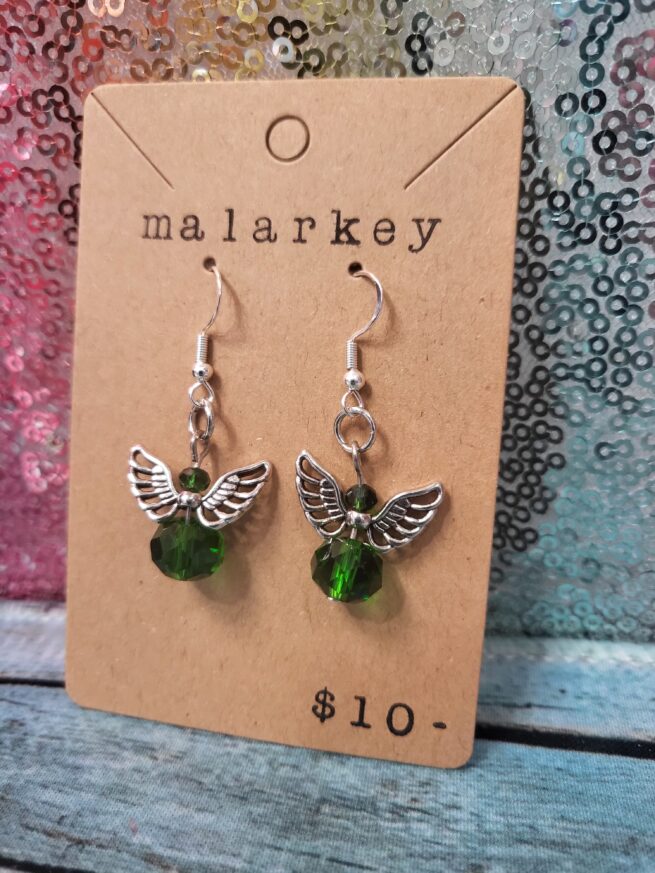dark green angel earrings