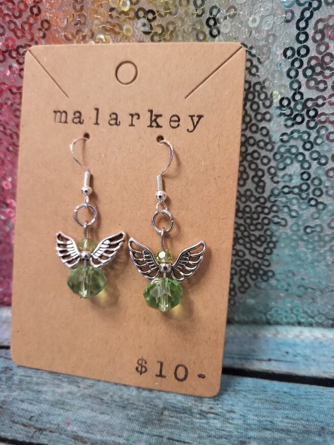 light green angel earrings