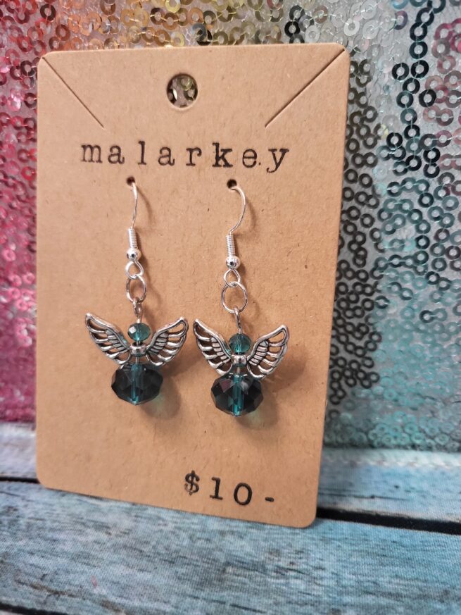 green angel earrings