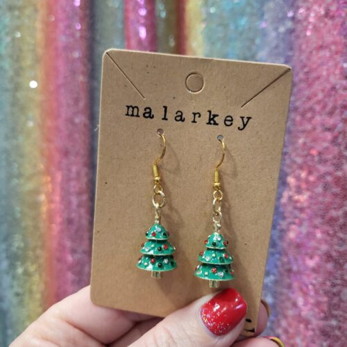 christmas tree earrings with gems
