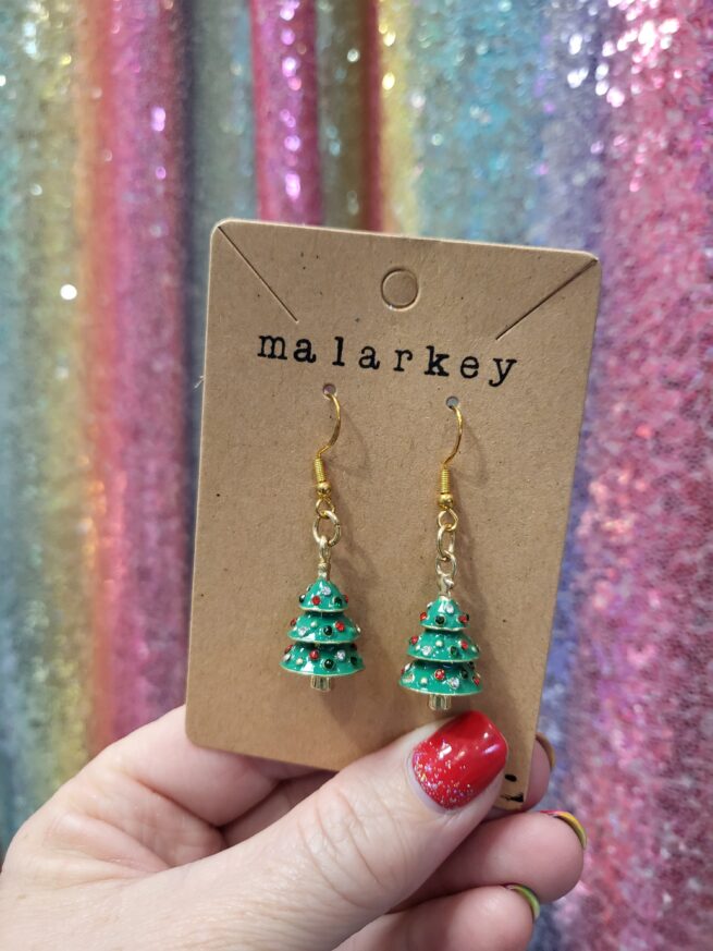 christmas tree earrings with gems