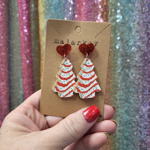 christmas tree cake earrings