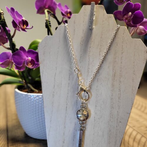 silver chain and 4 sided stamped necklace