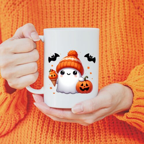 ghost icecream and with pumpkins mug - halloween