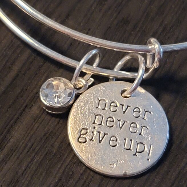 never give up bracelet with gem