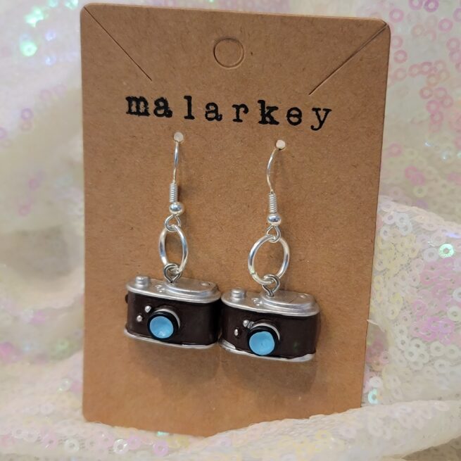 camera dangle earrings
