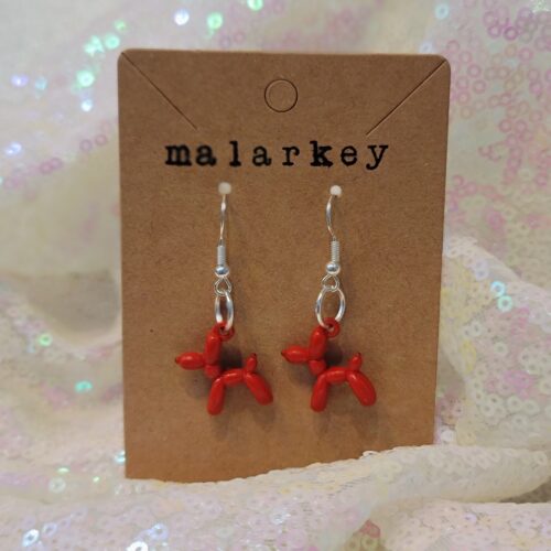 balloon dog earrings - red