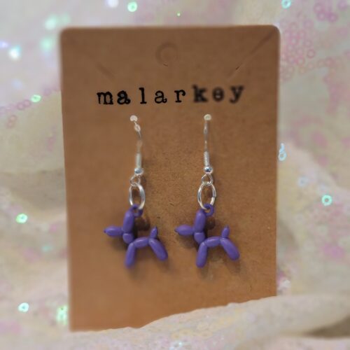 balloon dog earrings - purple