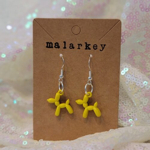 balloon dog earrings - yellow