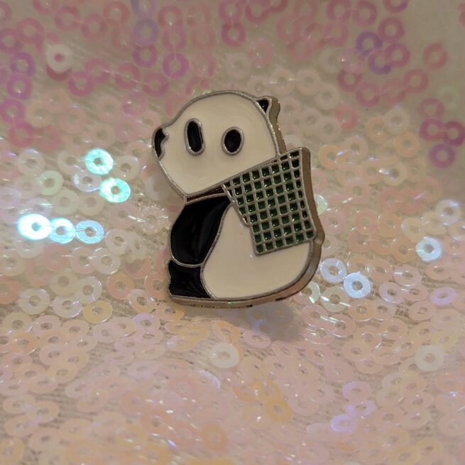panda with backpack pin