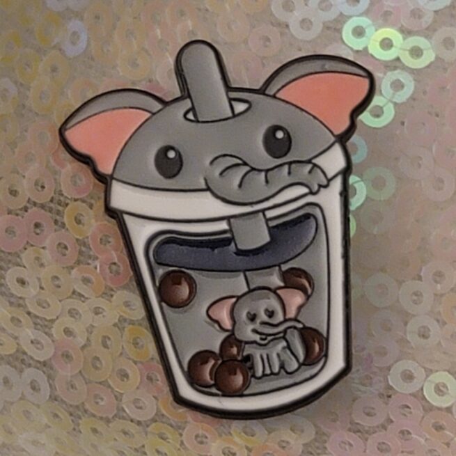 elephant boba drink pin
