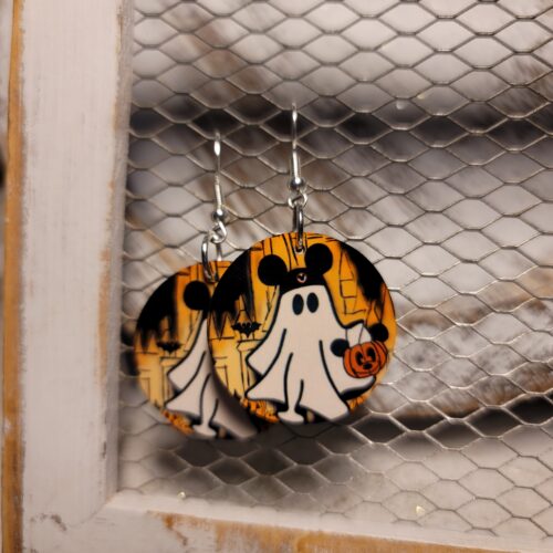 ghost with ears and bucket dangle earrings